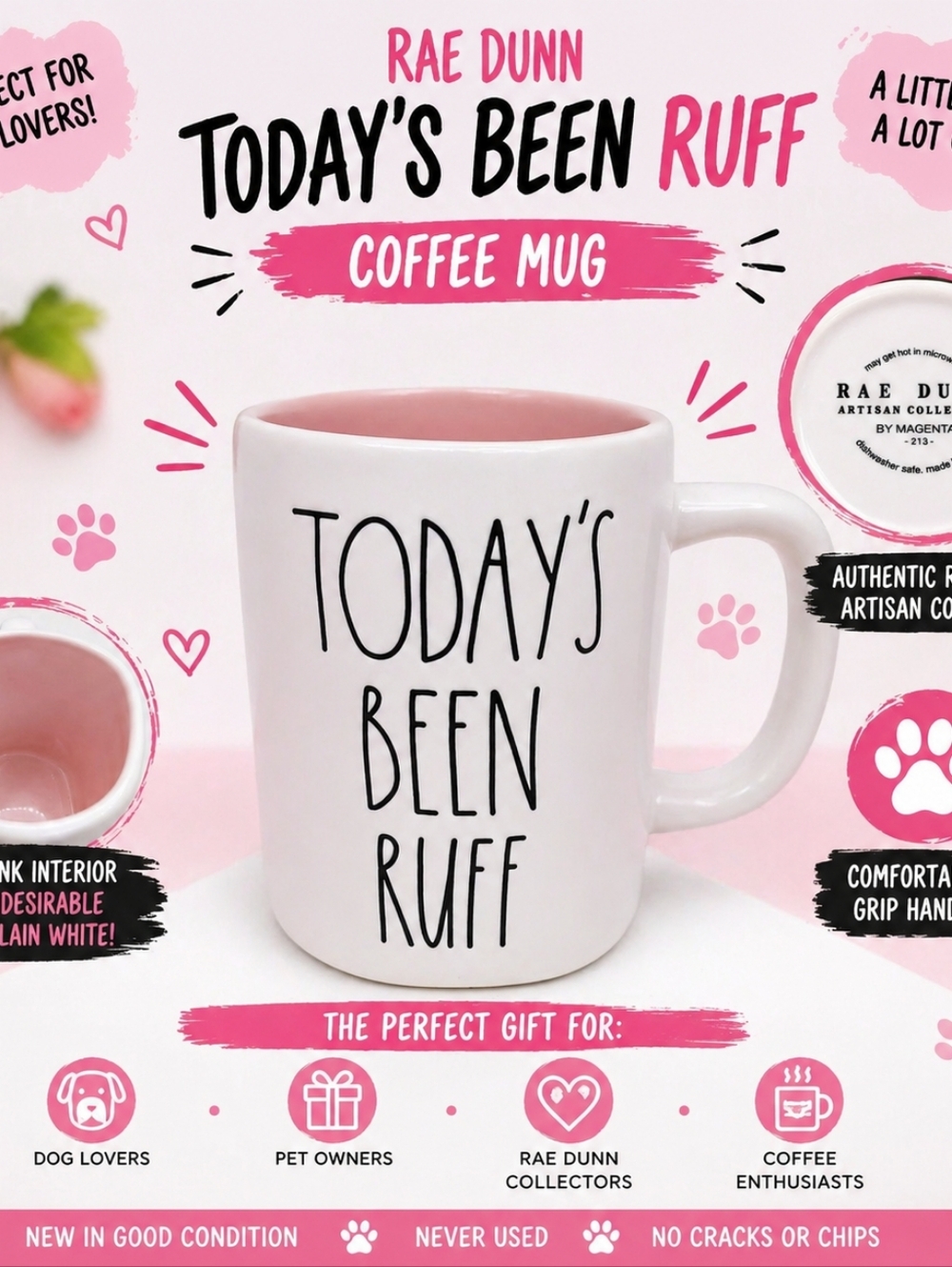 Rae Dunn “TODAY'S BEEN RUFF" Coffee Mug White Cup By Magenta Artisan Collection